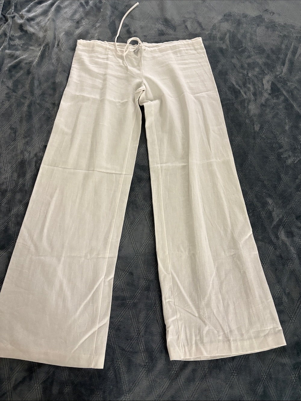 White Wide-Leg Drawstring Pants